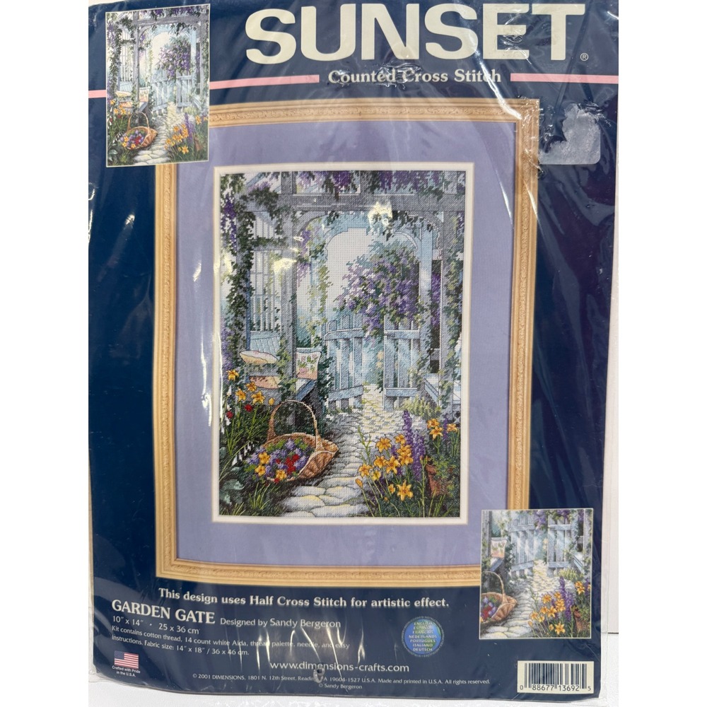 Sunset Dimensions Garden Gate Counted Cross Stitch Kit 13692 Sandy Bergeron 2001